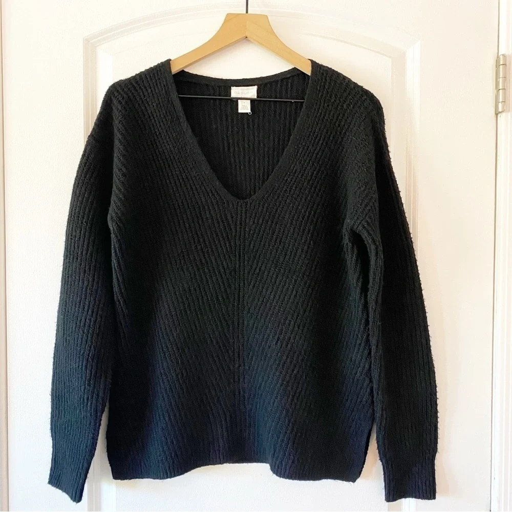 CASLON Black V-Neck Knit Cozy Sweater NWOT